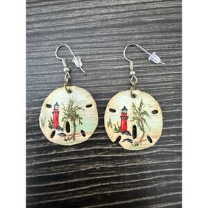 Artisan Made Mini Sand Dollar Lighthouse Dangle Earrings